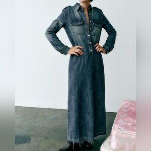 Zara denim trf dress midi blue sz L, XL bnwt 💯 cotton. No stretch.